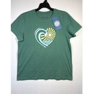 Life is Good Crusher Tee Womens Large Green NWT Heart Wave Sun Graphic T-Shirt